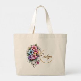 Bolsa Tote Grande Ilustração de Buquê de Flores Verticais Elegantes