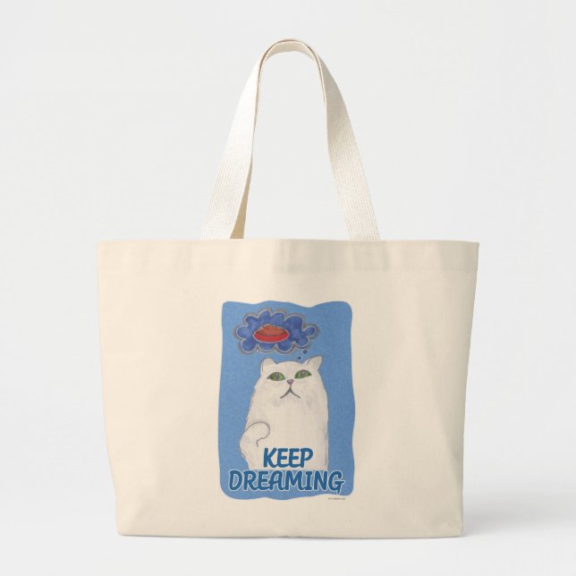 Bolsa Tote Grande Ilustração de Gato Doce e Sonhadora Feliz (Frente)