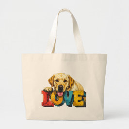 Bolsa Tote Grande Ilustração de Labrador Lab Love | Gráfico para Ama