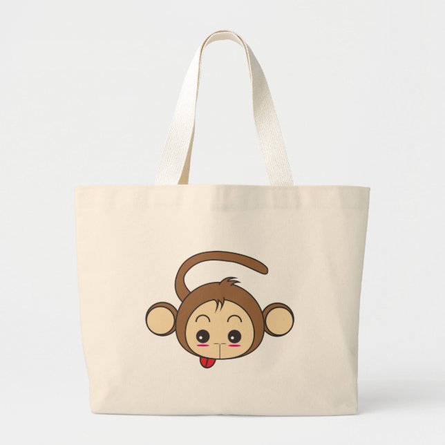 Bolsa Tote Grande Ilustração de macaco Kawaii Cute (Frente)
