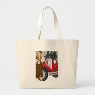 Bolsa Tote Grande Ilustração de Moda de Inverno Vintage Elegante dos