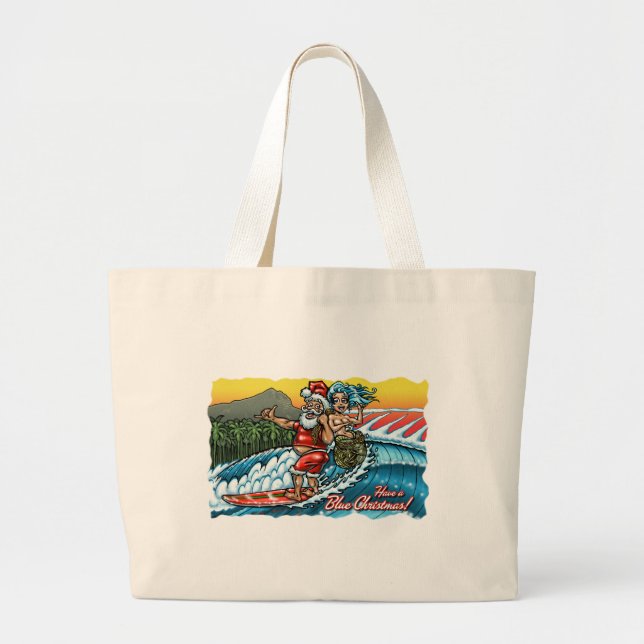 Bolsa Tote Grande Ilustração de Papais noeis de Navegação Havaiana n (Frente)