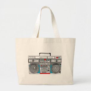 Bolsa Tote Grande ilustração do boombox 80s