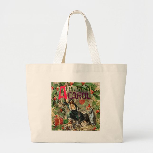 Bolsa Tote Grande Ilustração do Espírito do Natal Presente Scrooge (Frente)