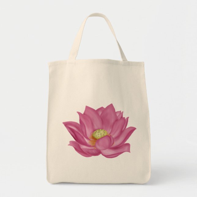 Bolsa Tote Grande Ilustração do Flor de Lotus Rosa (Frente)