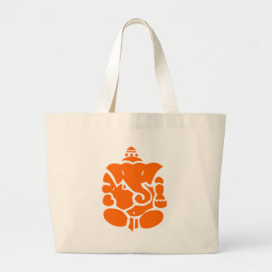 Bolsa Tote Grande Ilustração do Ganesha Laranja