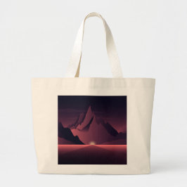 Bolsa Tote Grande Ilustração do pôr do sol da montanha