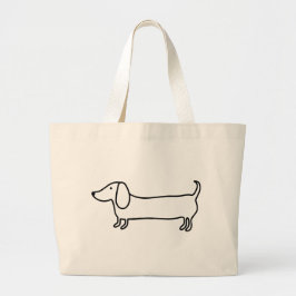 Bolsa Tote Grande Ilustração preta transparente do dachshund