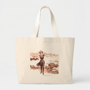 Bolsa Tote Grande Ilustração Vintage Gibson Girl Praia Sereia Banhis
