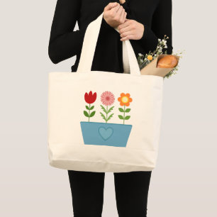 Bolsa Tote Grande Ilustrações da Flor em uma Canvas P da Caixa da Ja