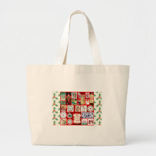 Bolsa Tote Grande Ilustrações de Natal Diversão de Férias Vintage