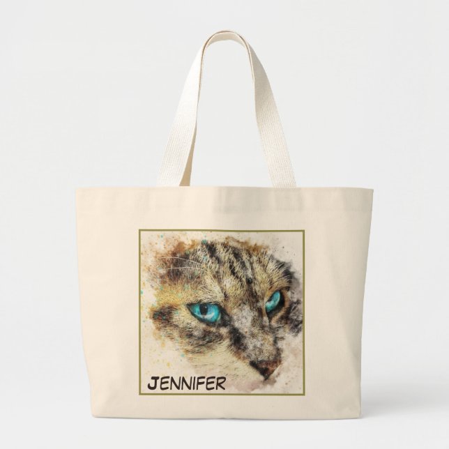 Bolsa Tote Grande Imagem de Gato de Fecho Adorável (Frente)