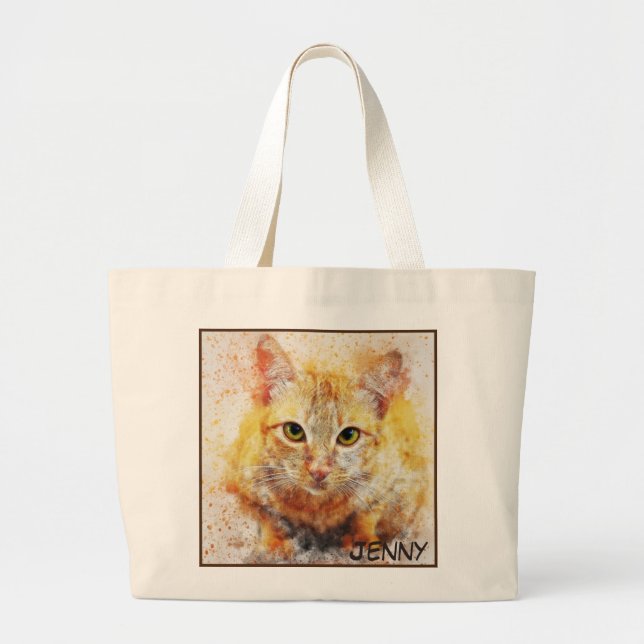 Bolsa Tote Grande Imagem de Gato de Fecho Adorável (Frente)