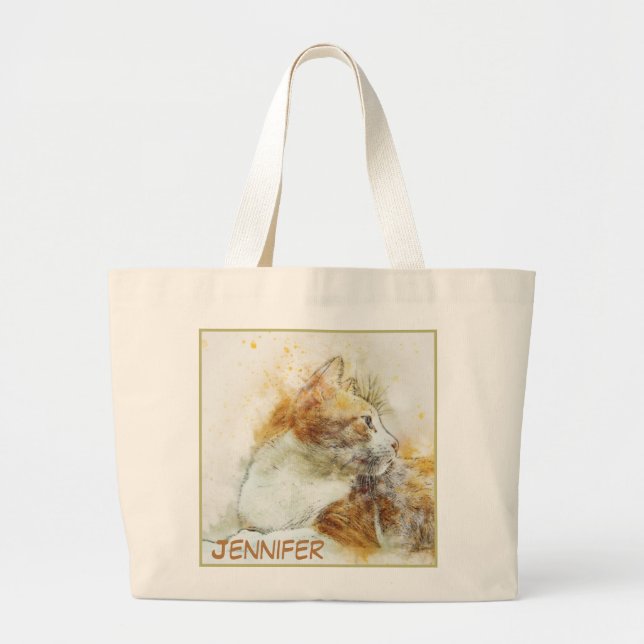 Bolsa Tote Grande Imagem de Gato de Fecho Adorável (Frente)