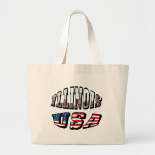 Bolsa Tote Grande Imagem de Illinois e texto de sinalizador dos EUA