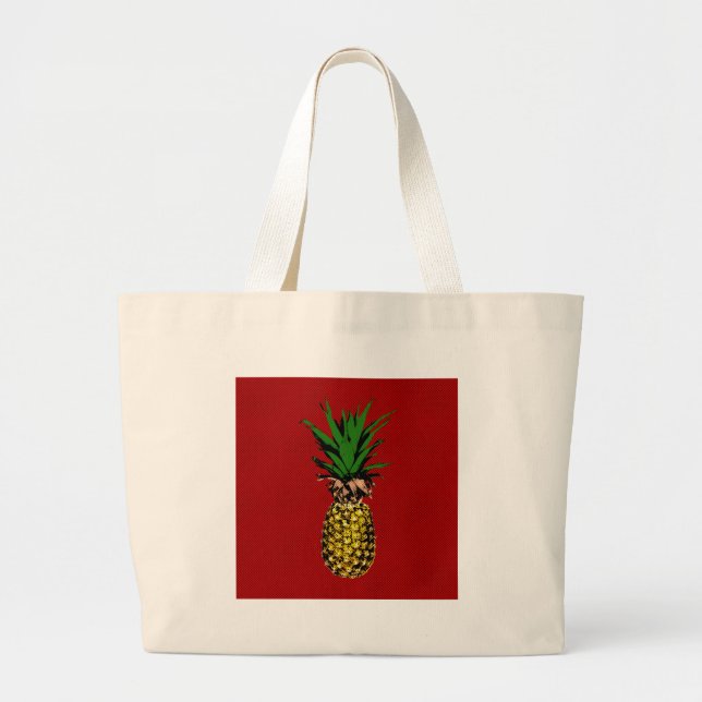 Bolsa Tote Grande Imagem de Newsprint do Pineapple (Frente)