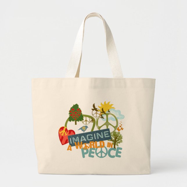 Bolsa Tote Grande Imagine a arte abstracta da paz (Frente)