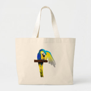 Bolsa Tote Grande Impressão azul e Dourado do papagaio do Macaw