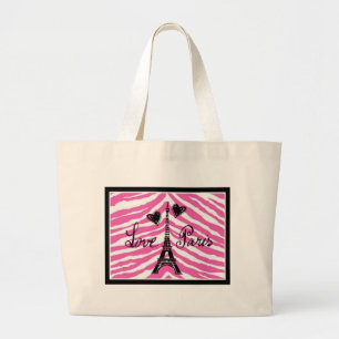 BOLSA TOTE GRANDE IMPRESSÃO COR-DE-ROSA DO CORAÇÃO DA TORRE EIFFE