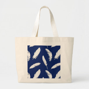 Bolsa Tote Grande Impressão da pena branca em azul escuro