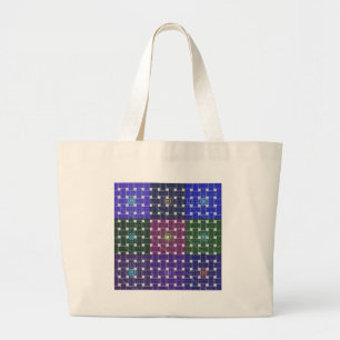 Bolsa Tote Grande Impressão de Arte Azul e Roxo Verificado