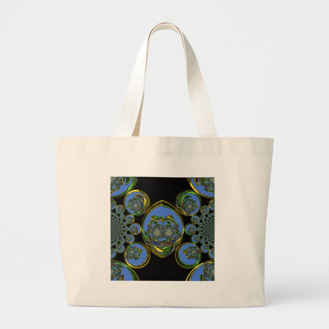 Bolsa Tote Grande Impressão de Arte do Caleidoscópio Azul e Amarelo (Frente)