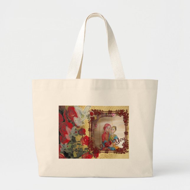 Bolsa Tote Grande Impressão de Arte Gráfica Doll de Casamento (Frente)