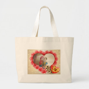 Bolsa Tote Grande Impressão de Arte Romântica do Coração do Amor