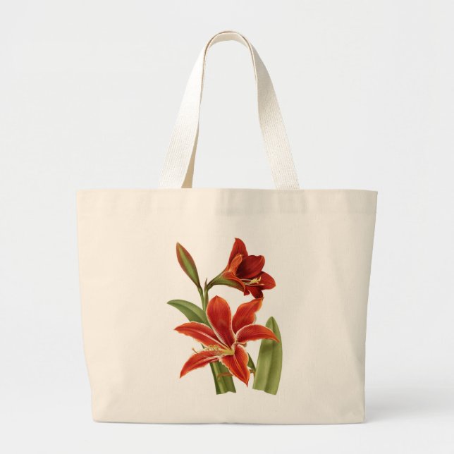 Bolsa Tote Grande Impressão de Botânica Red Amaryllis (Frente)