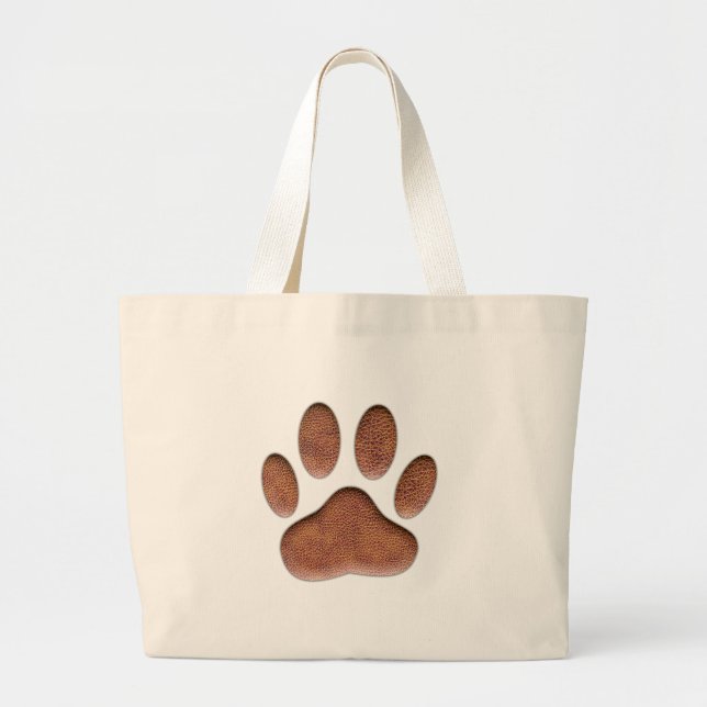 Bolsa Tote Grande Impressão de Pata de Cachorro de Textura de Couro (Frente)