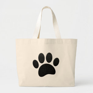 Bolsa Tote Grande Impressão de Pata de Cão de Textura Preta de Couro