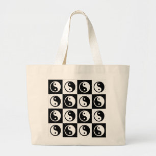 Bolsa Tote Grande Impressão do bloco Zen Yin-yang, branco preto, mar