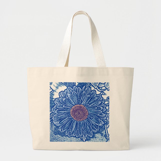 Bolsa Tote Grande Impressão em bloco de Gerbera Daisy - azul cobalto (Frente)