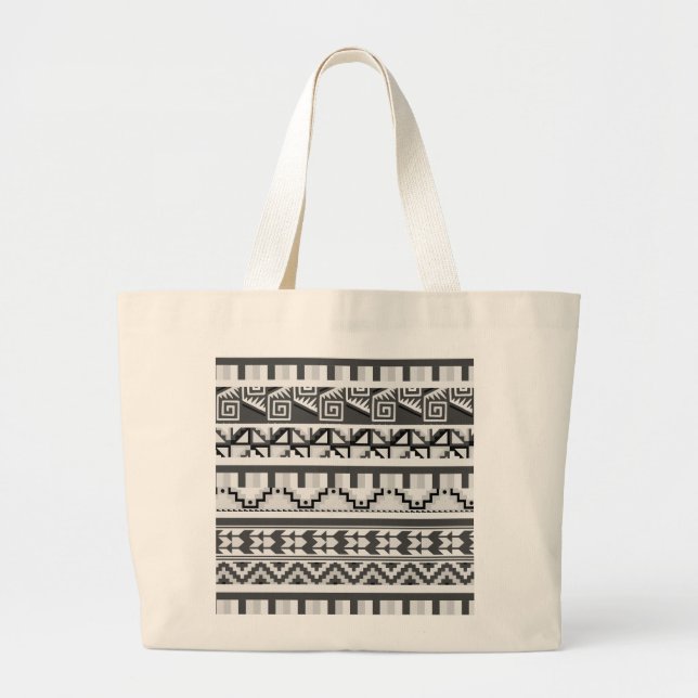 Bolsa Tote Grande Impressão Geométrica cinza Aztec Abstrato Padrão T (Frente)