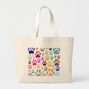 Bolsa Tote Grande Impressões Coloridas Coloridas de Pata de Cachorro
