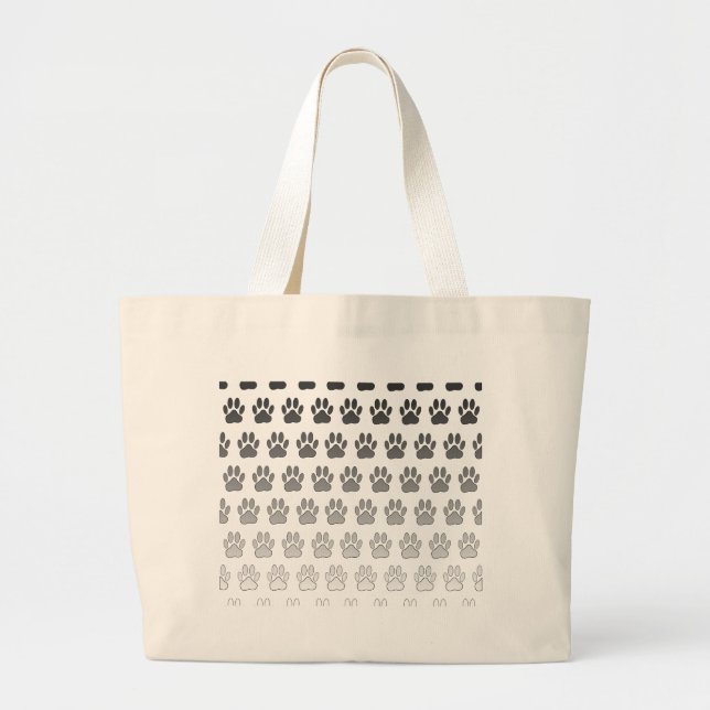 Bolsa Tote Grande Impressões de pata de gradiente em preto e branco  (Frente)