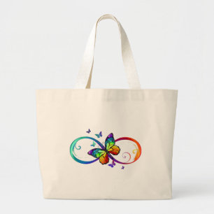 Bolsa Tote Grande Infinidade vibrante com borboleta arco-íris em pr