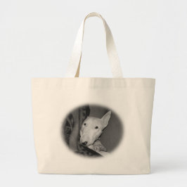 Bolsa Tote Grande Inglês bull terrier Snuggled sob uma cobertura -