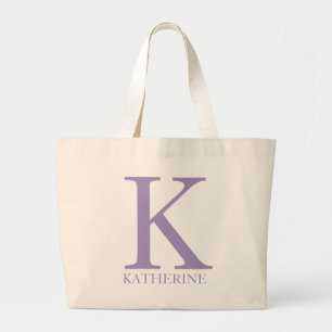 Bolsa Tote Grande Inicial Monograma Nome Personalizado Roxo