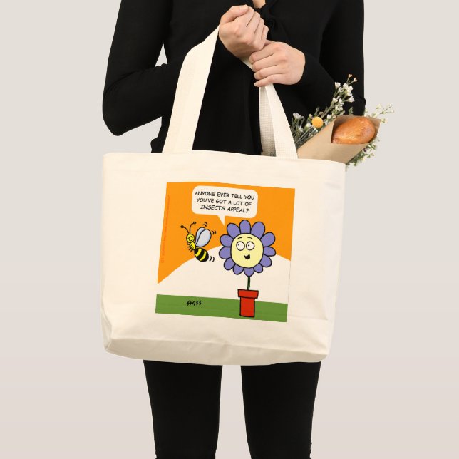 Bolsa Tote Grande Insetos de Arte de Flor e Abelhas Apelam Engraçado (Frente (produto))