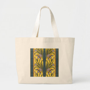 Bolsa Tote Grande Iris Flower Art Nouveau Vidro Estampado Azul Doura