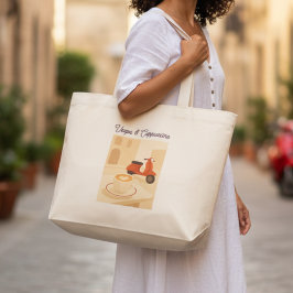 Bolsa Tote Grande Italian Coffee Illustration Vespa & Cappuccino