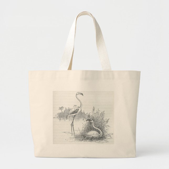 Bolsa Tote Grande James Johonnot - flamingo e ninho (Frente)