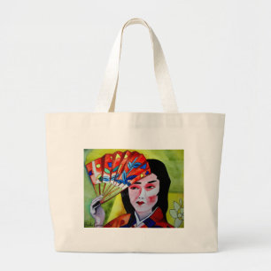 Bolsa Tote Grande Japonês Geisha com arte original de aquarela