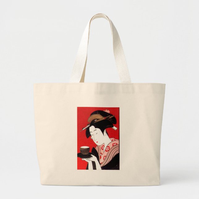 Bolsa Tote Grande Japonesa Lady Tea Servindo Cerimonia Art Impressão (Frente)