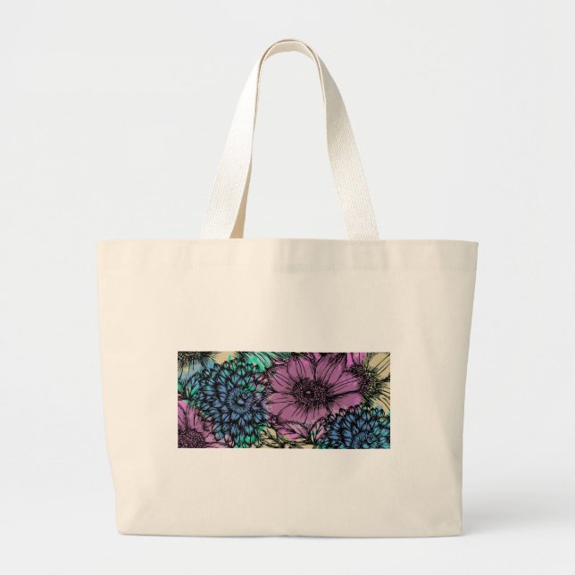 Bolsa Tote Grande Jardim da Flor Verde Azul (Frente)