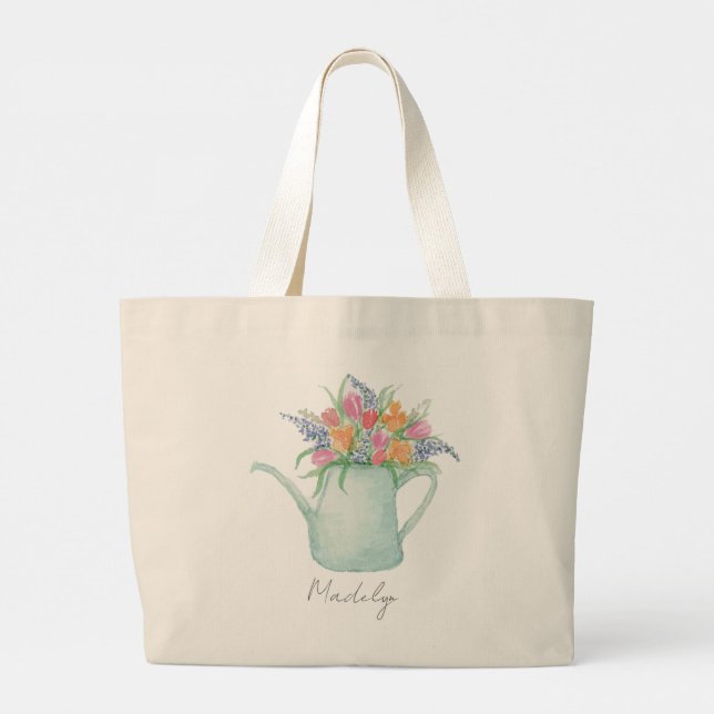 Bolsa Tote Grande Jardim de Aquarela Whimsical (Verso)