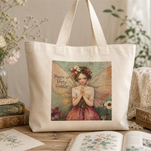 Bolsa Tote Grande Jardim de Flores de Fada Mágica Personalizado