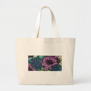Bolsa Tote Grande Jardim do verde roxo, azul