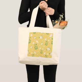 Bolsa Tote Grande Jasminas com folhas, padrão sem costura